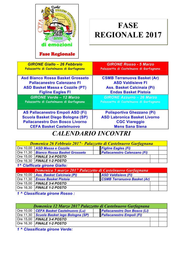 Calendario fASE rEGIONALE 20171